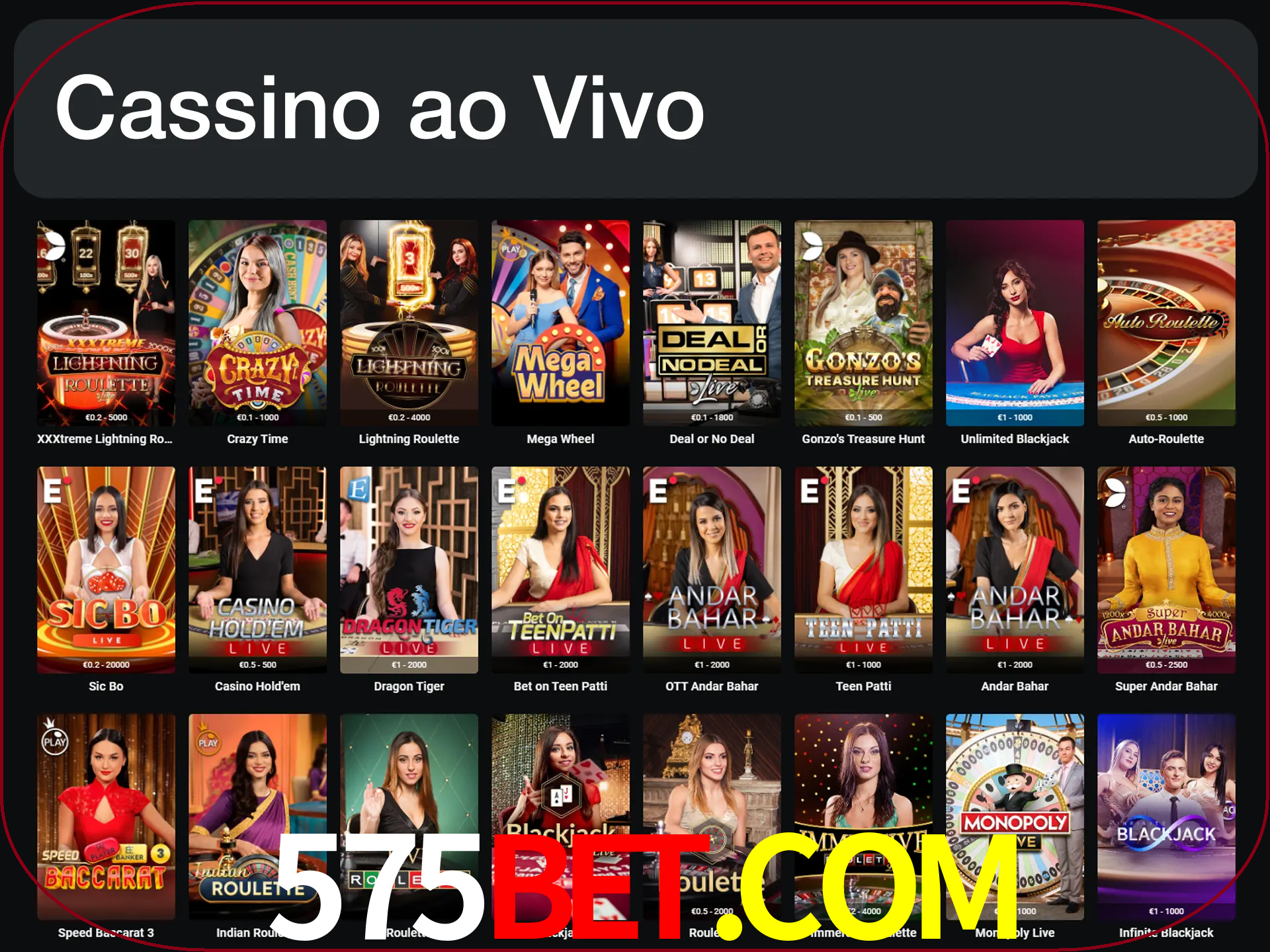 Jogue jogos de cassino com um verdadeiro dealer.